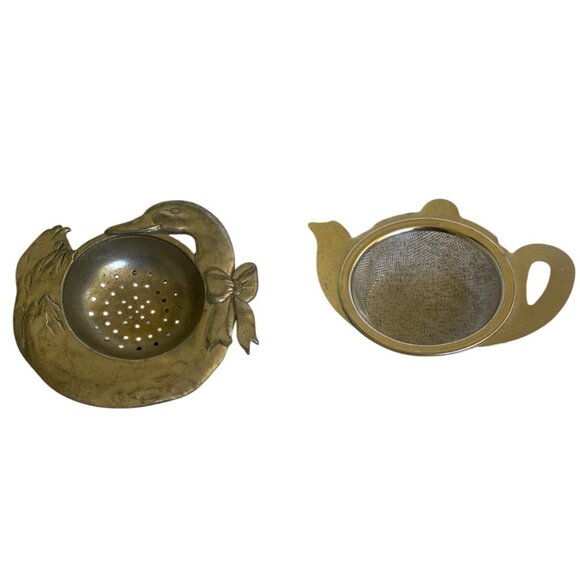 Vintage Metal Tea Infuser Collection 10 Set Chain & Hook Details 2 Strainers - Picture 7 of 10